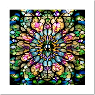 Stained Glass Lotus Flower Mandala Posters and Art